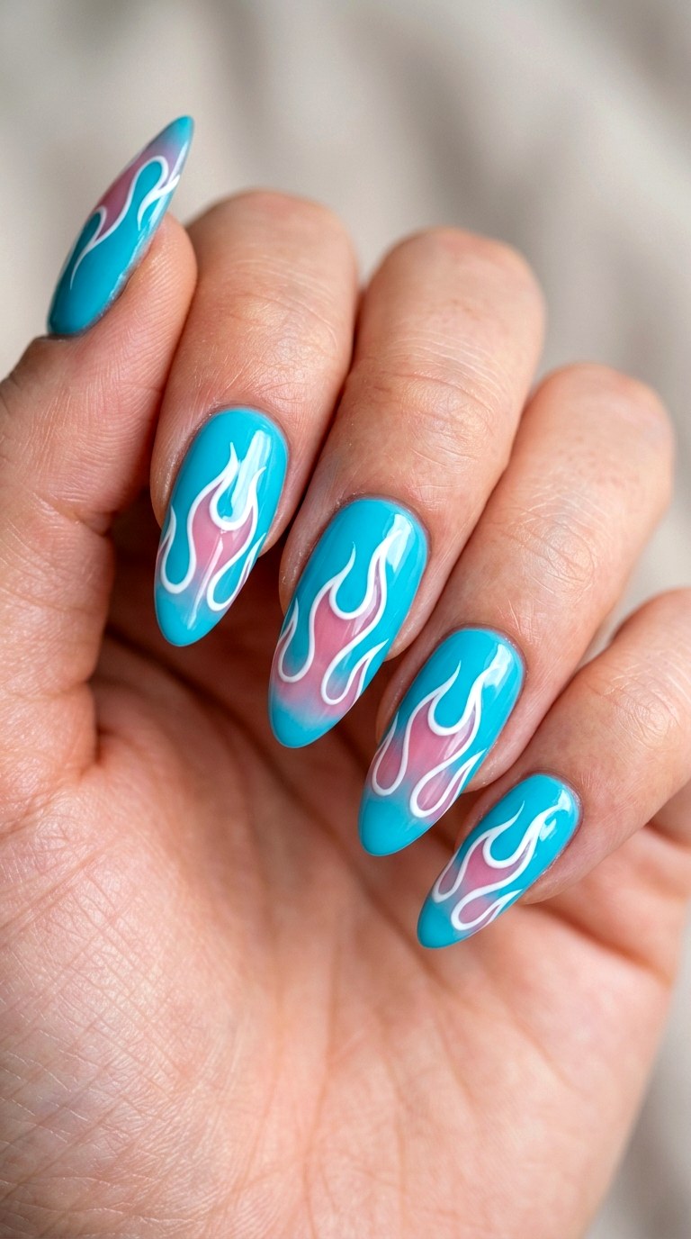 Flame Outline YK Aesthetic Nails - 24 teen nail art ideas