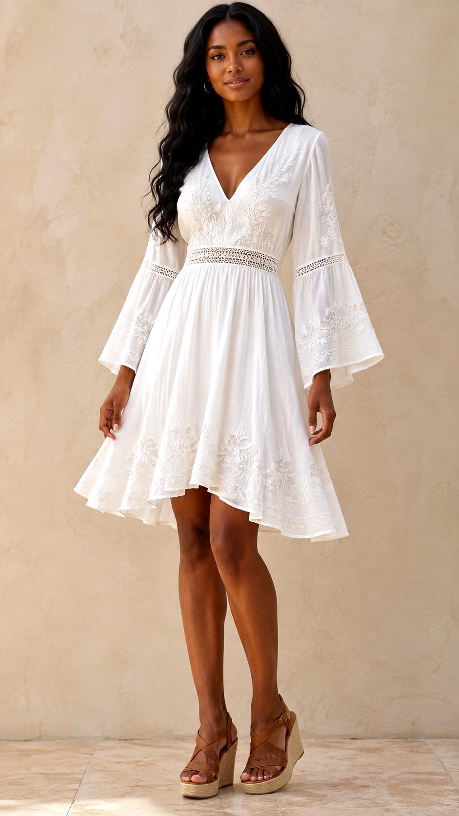 Flared Sleeve Floral White Summer Dress Boho - 24 white summer dress boho ideas