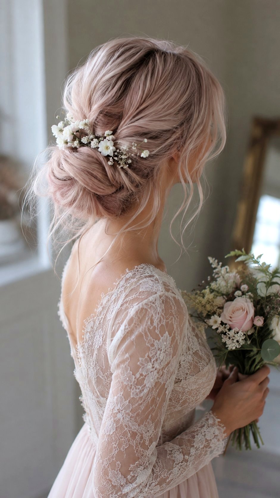 Floral Accent Low Bun Design - 23 classy bun ideas