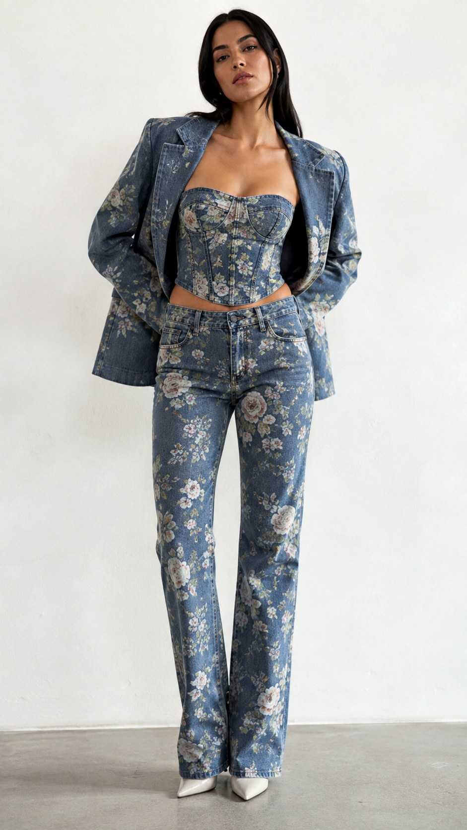 Floral Denim Corset Top Matching - 22 floral jeans outfit ideas
