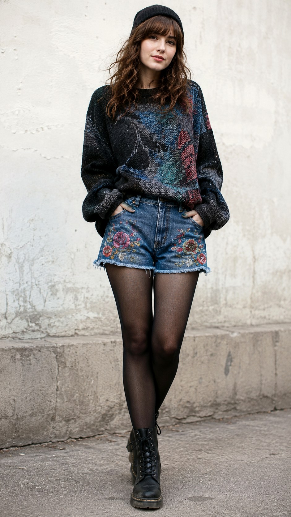Floral Denim Shorts With Tights - 22 floral jeans outfit ideas