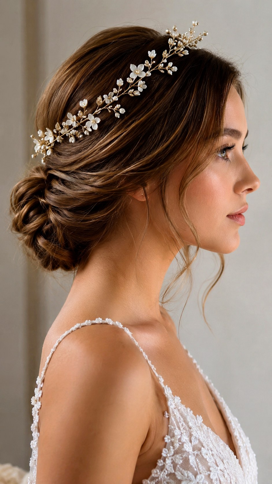 Floral Halo Low Bun Hybrid - 23 low bun prom hairstyles ideas