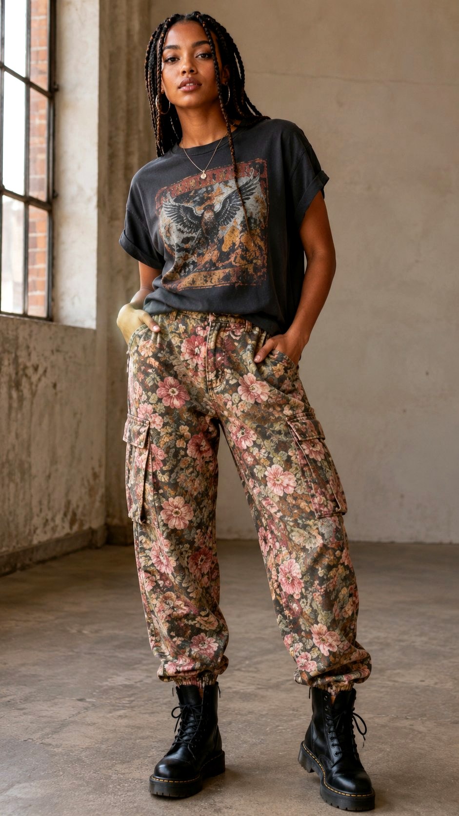 Floral Print Cargo Pants With Graphic Tee - 21 floral print pants ideas