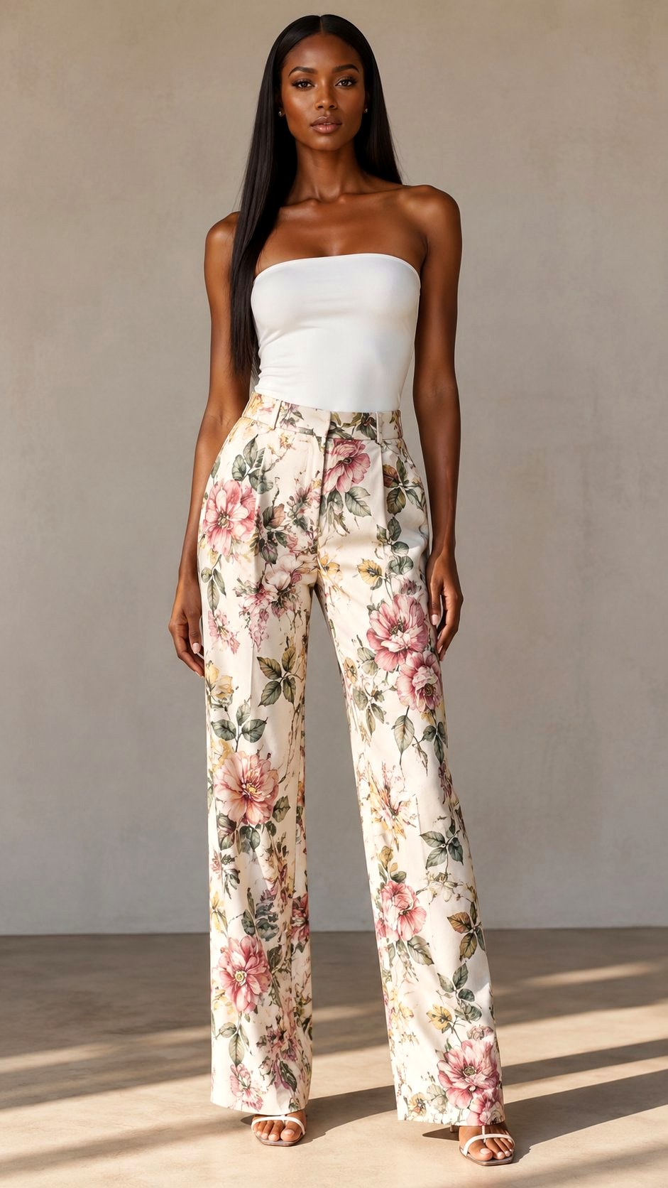 Floral Print Trousers and Tube Top - 21 floral print pants ideas