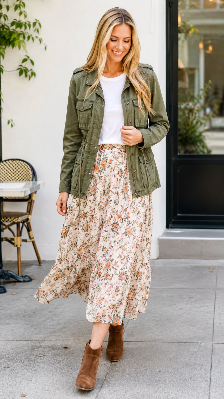 Floral Skirt Field Jacket Outfit - 25 field jacket outfit ideas