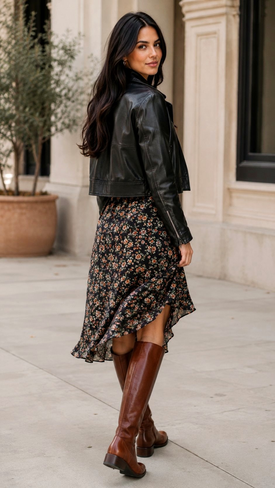 Floral Wrap Dress With Tall Leather Boots - 23 italian street style women outfit ideas