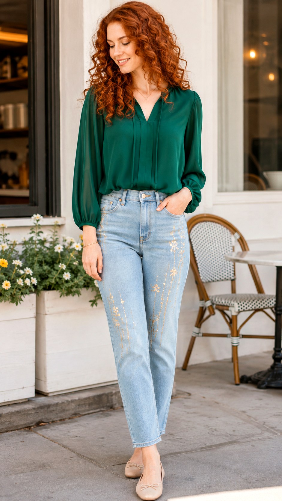 Flowy Blouse And Painted Jeans - 23 senior painted jean outfit ideas
