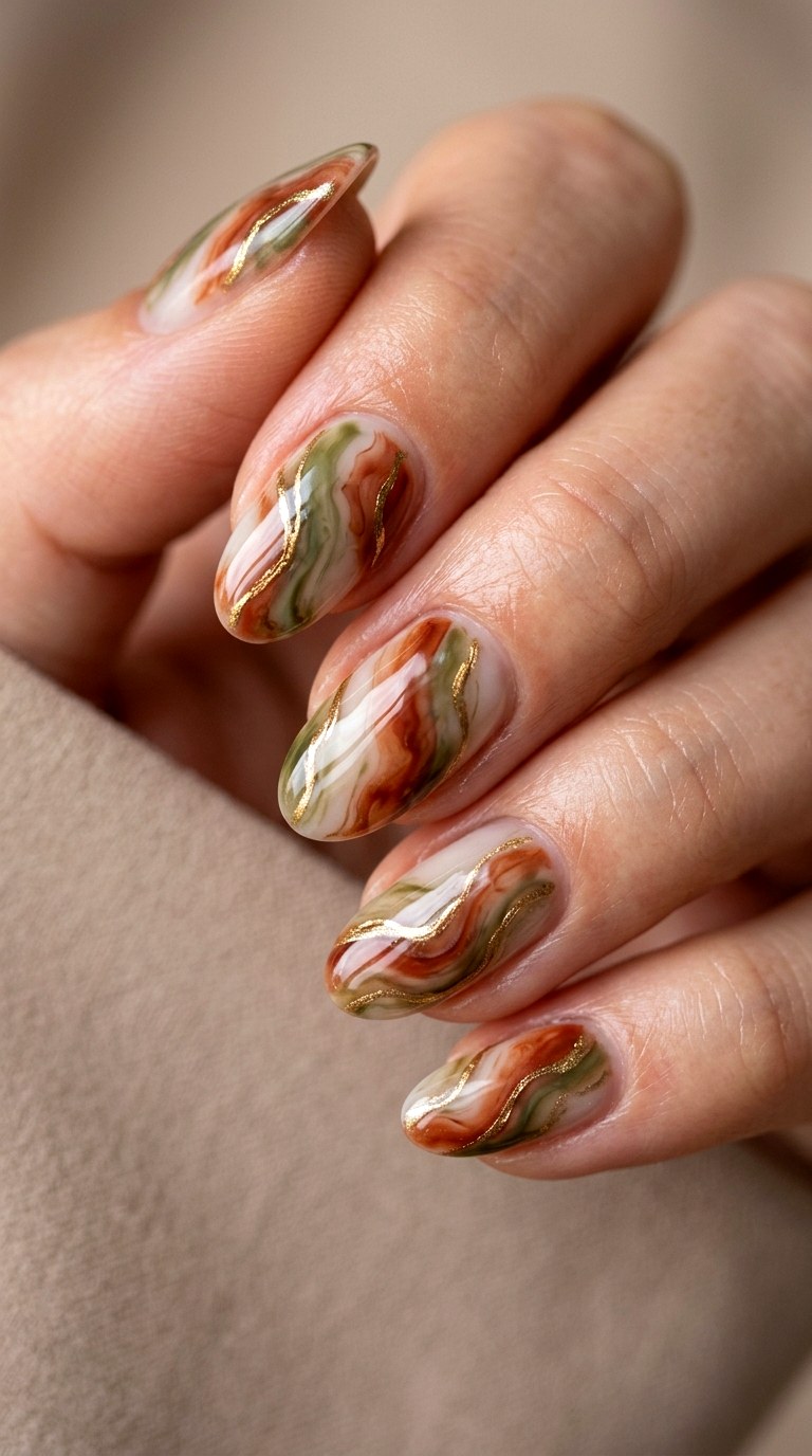 Fluid Agate Stone Neutral Nails - 23 back to school nail art ideas