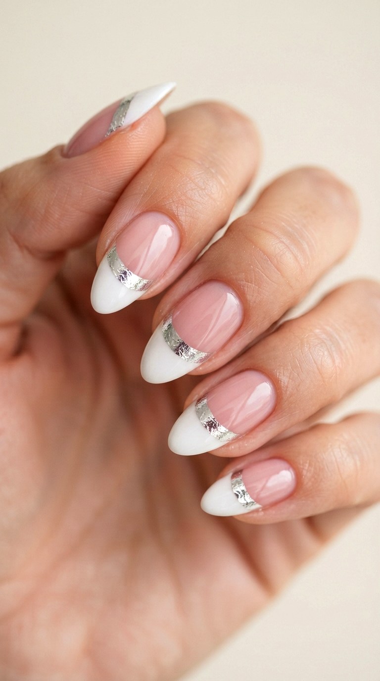 Foil Accent Silver French Tips - 21 cute french tip nail art ideas