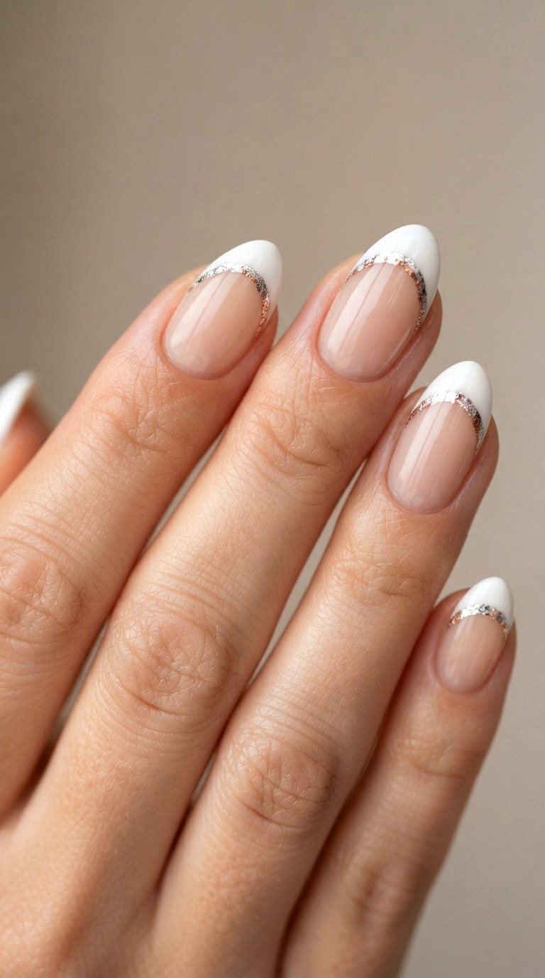 Foil Accented Natural French Tips - 22 natural french tip nail art ideas