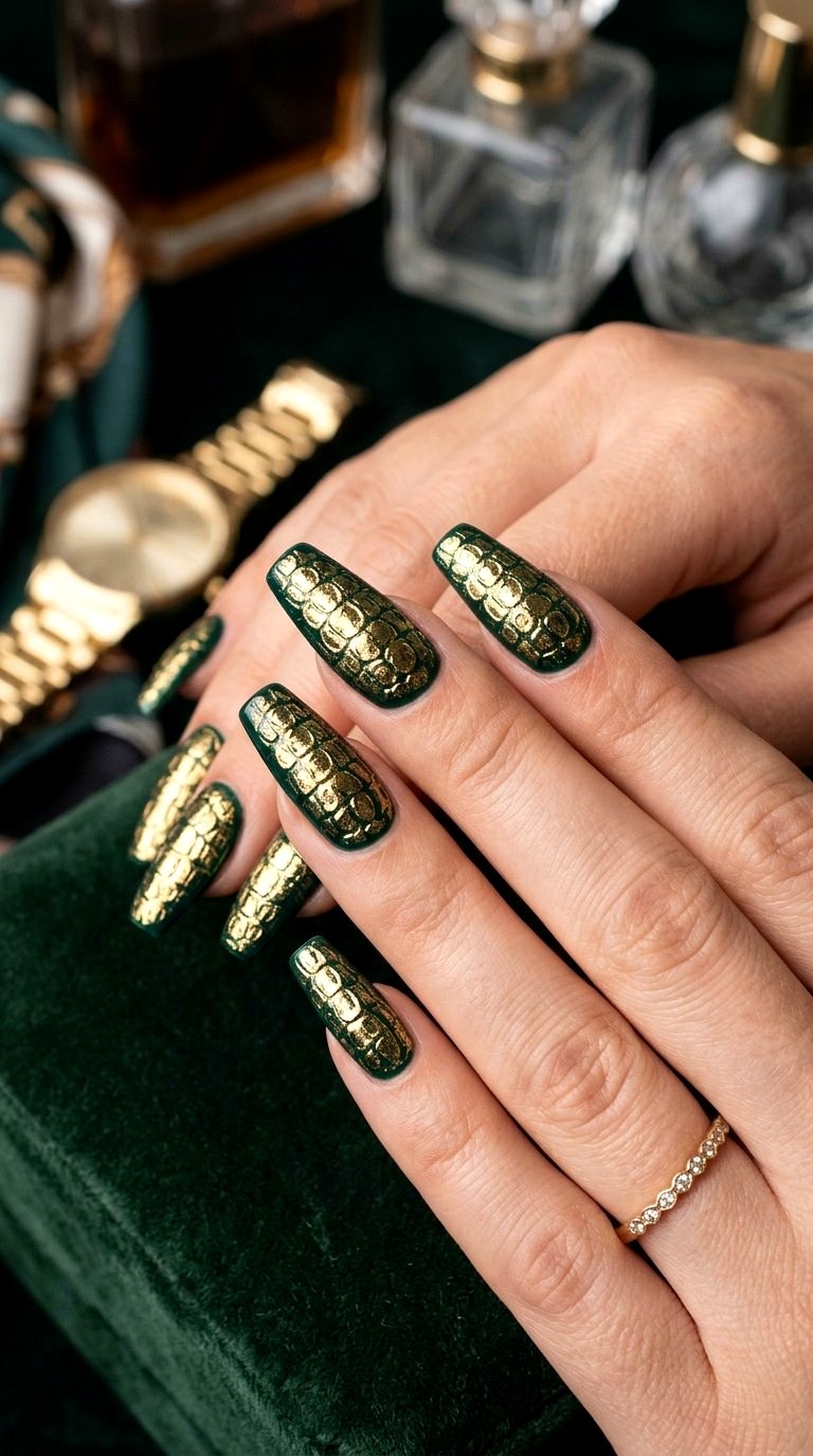 Foiled Gold Crocodile Print - 21 Summer Nail Design Ideas