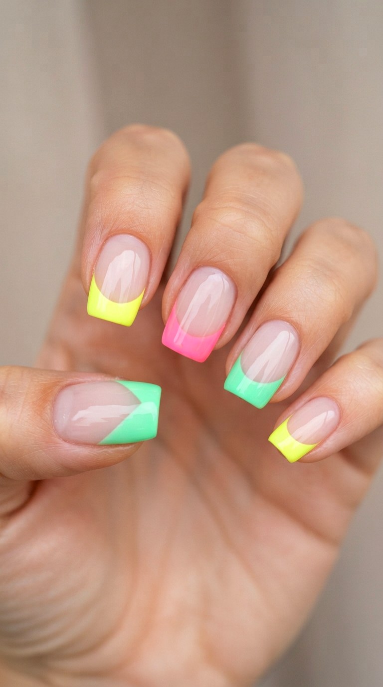 French Tip Highlighter Nail Art - 22 cute back to school nail art design