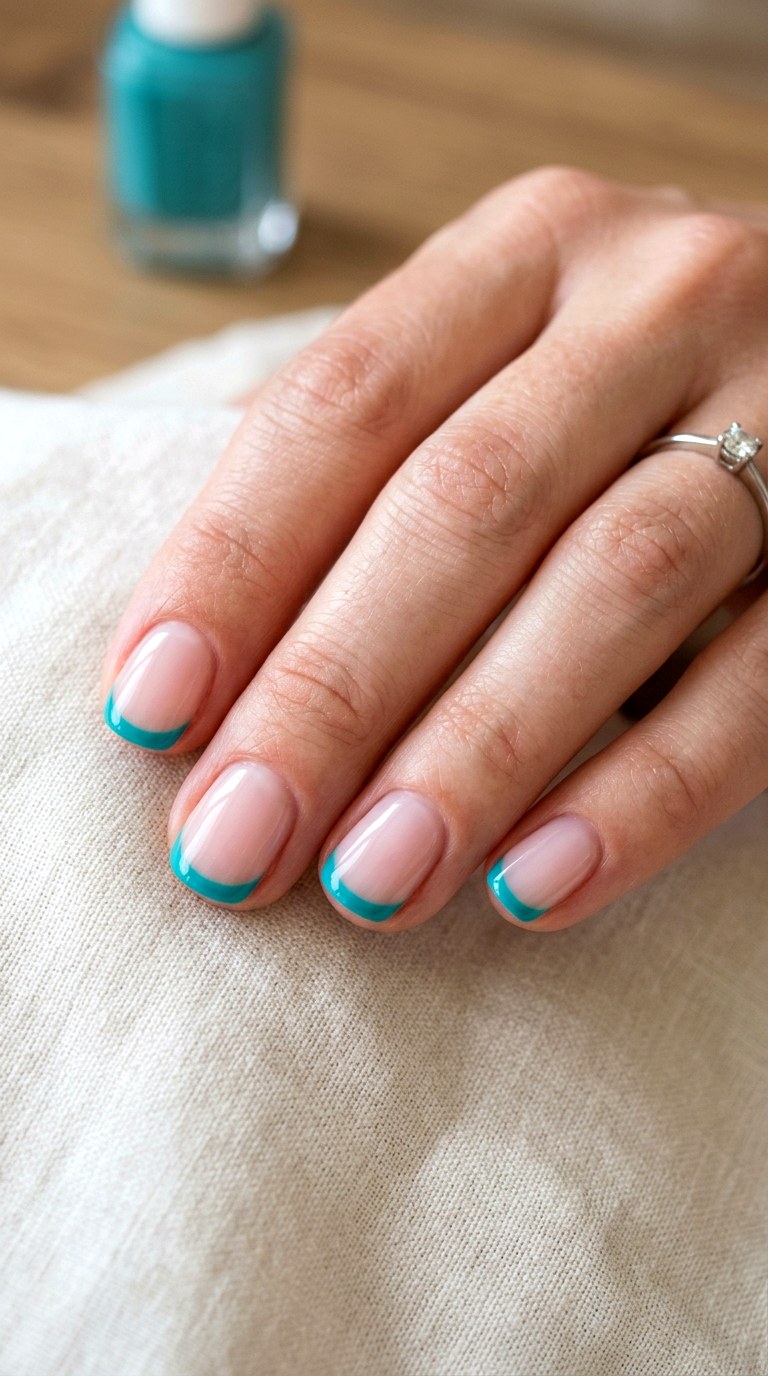 French Tip Teal Nail Art - 24 Teal Nail Art Ideas
