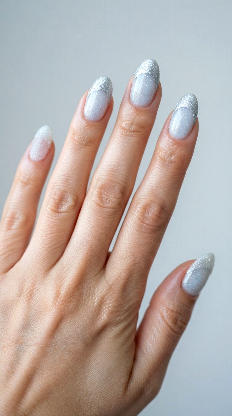 Frosted Metallic Silver French Tips - 24 thick french tip nail art designs