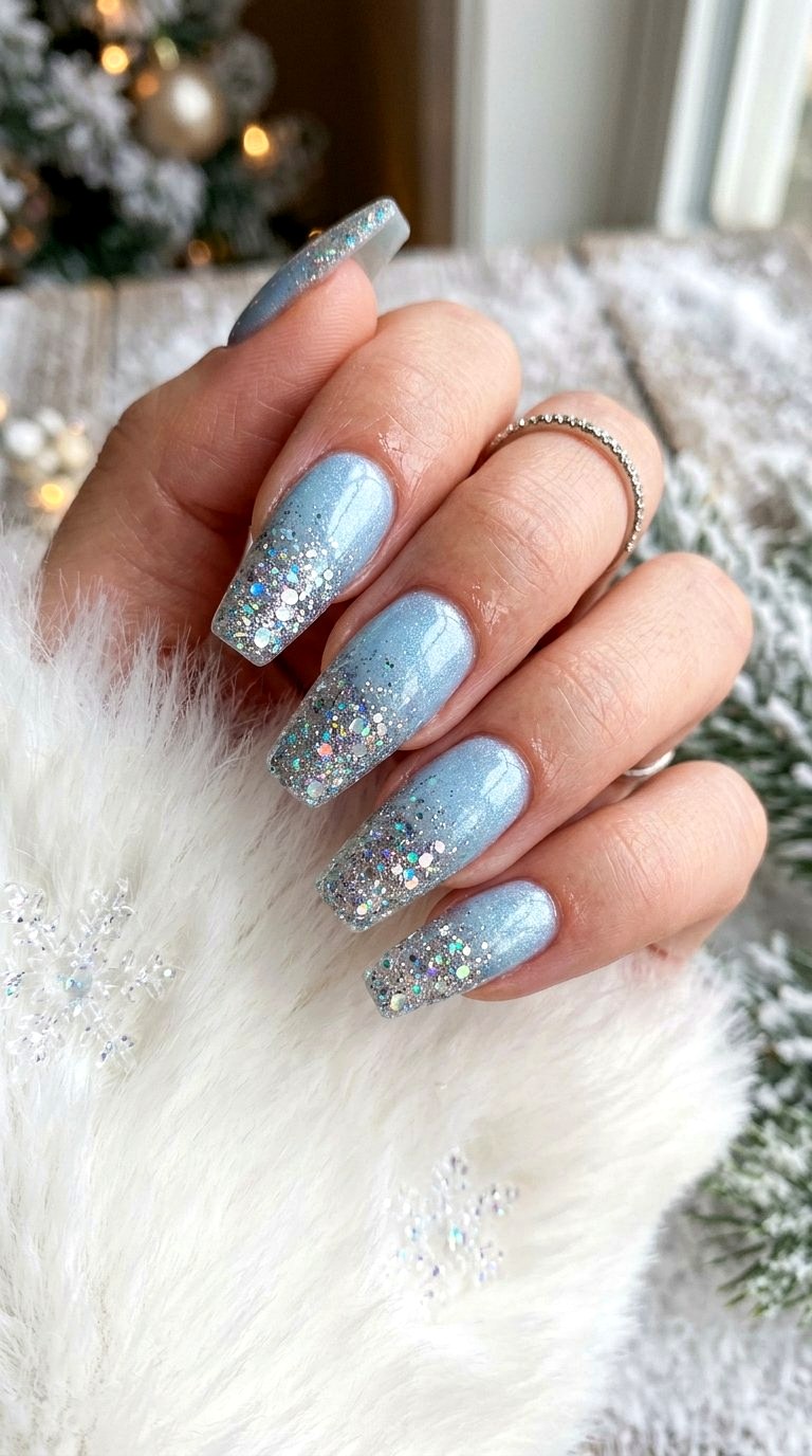 Frosted Tips With Glitter - 21 Nail Art at Home Ideas