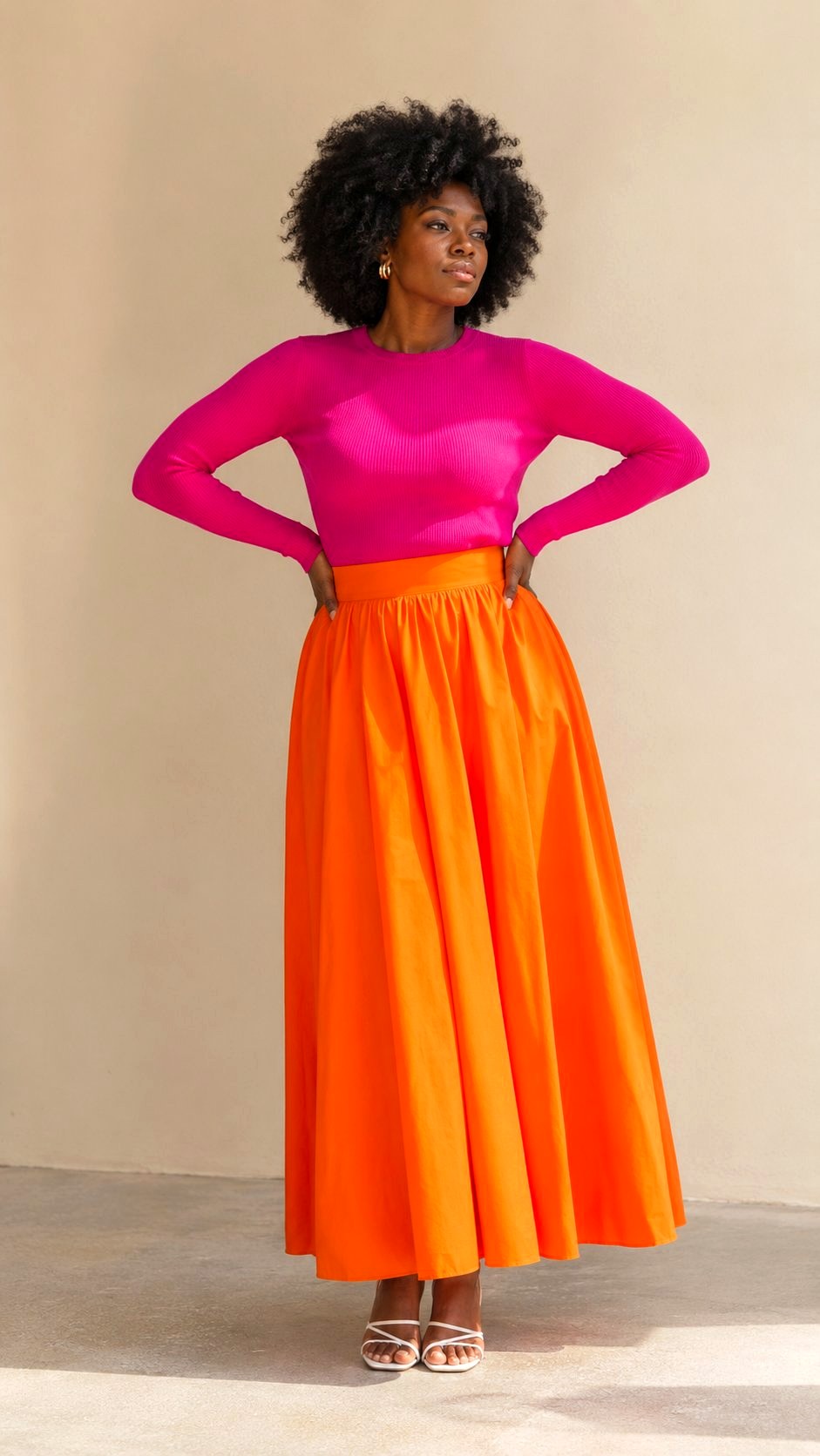 Fuchsia and Orange Color Block Dress - 23 pink color combination outfit ideas
