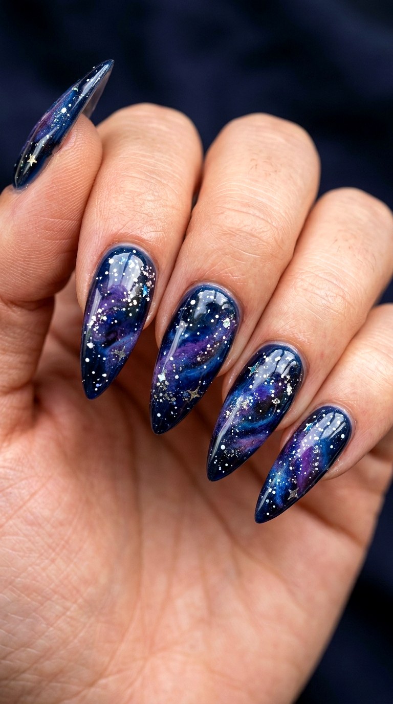 Galaxy Night Sky Glitter Nails - 24 teen nail art ideas