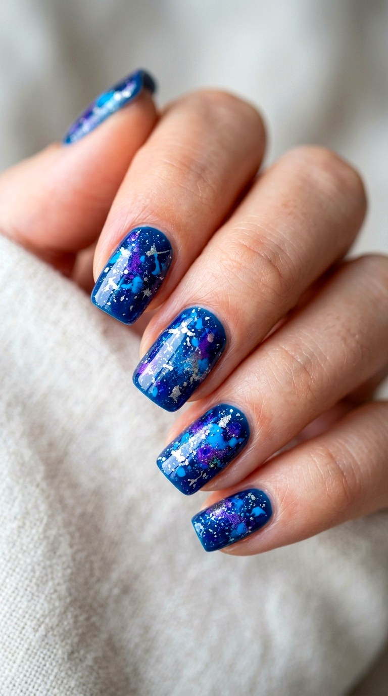 Galaxy Splatter Bright Blue Nails - 22 bright blue nails