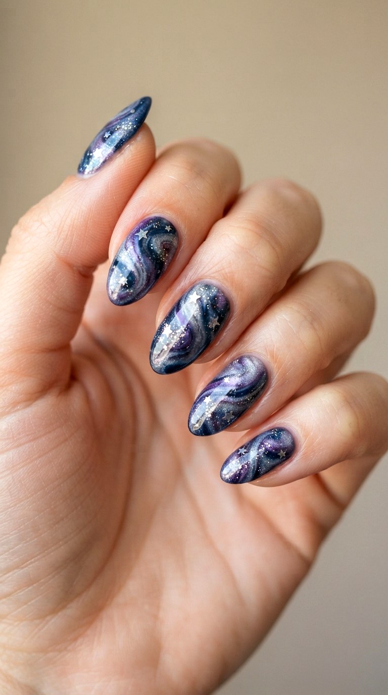 Galaxy Swirl Abstract Nail Art - 21 back to school nail art design