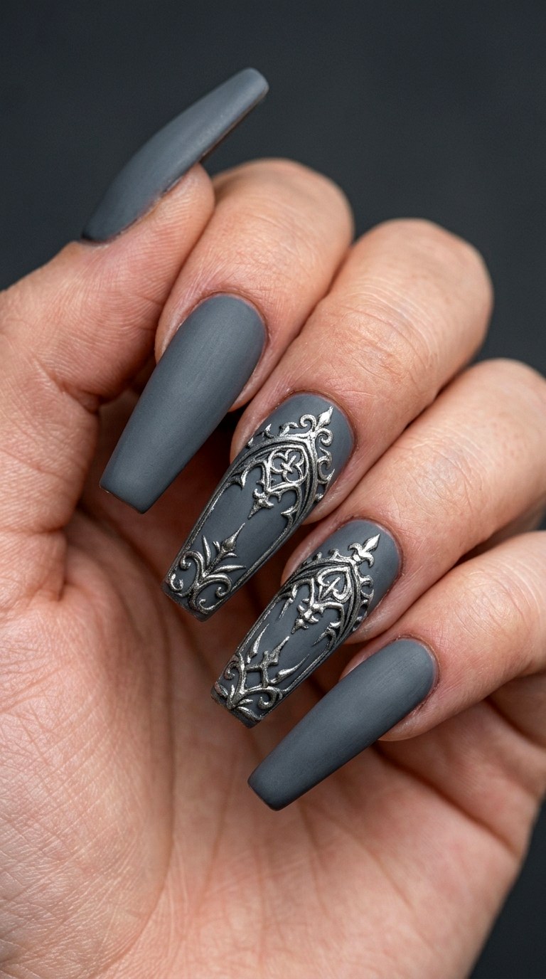 Gargoyle Stone Grey Nail Art - 23 gothic coffin nail art designs