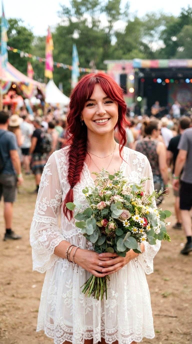 Garnet Red Fishtail Braid - 21 curtain bangs redhead ideas