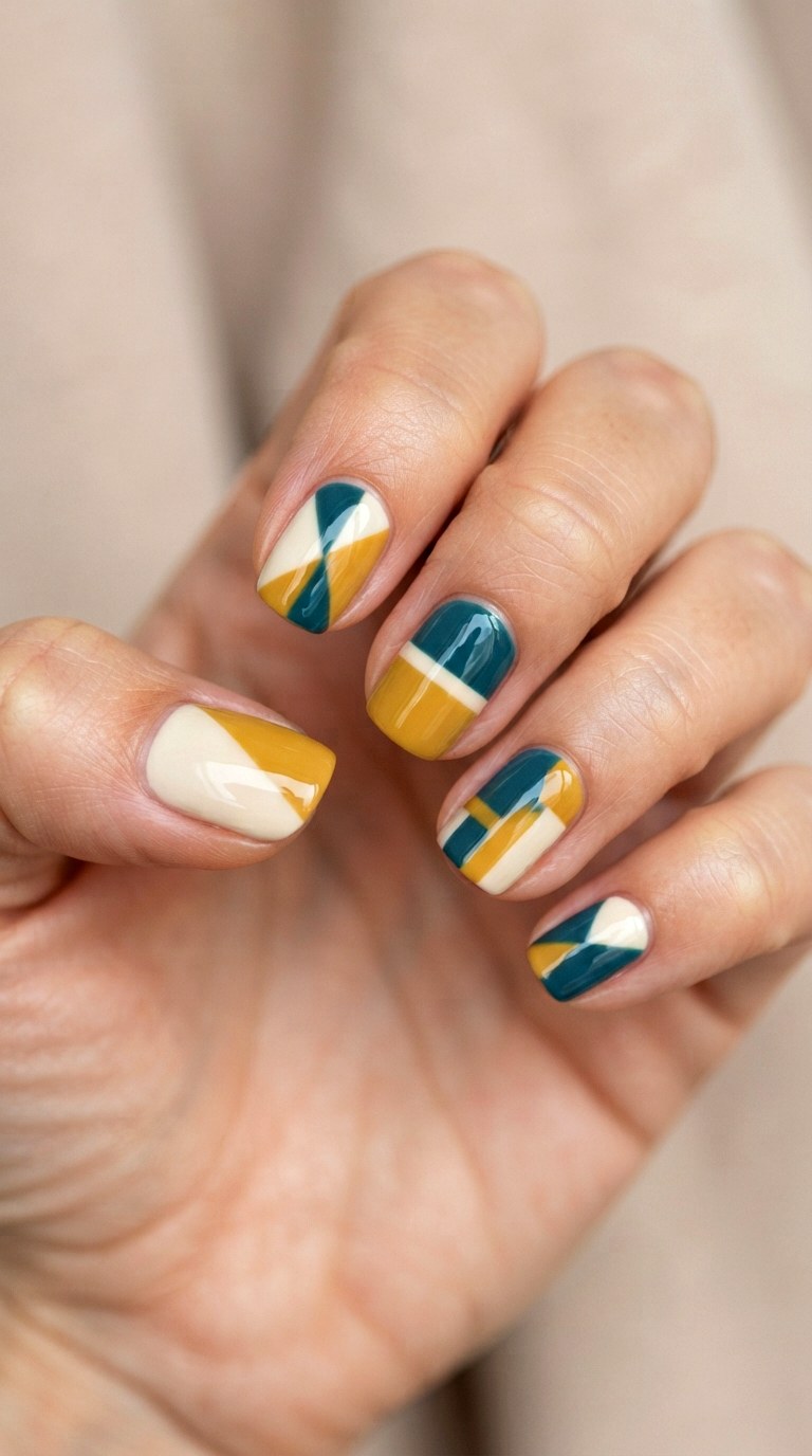 Geometric Color Blocking Nail Art - 21 back to school nail art design