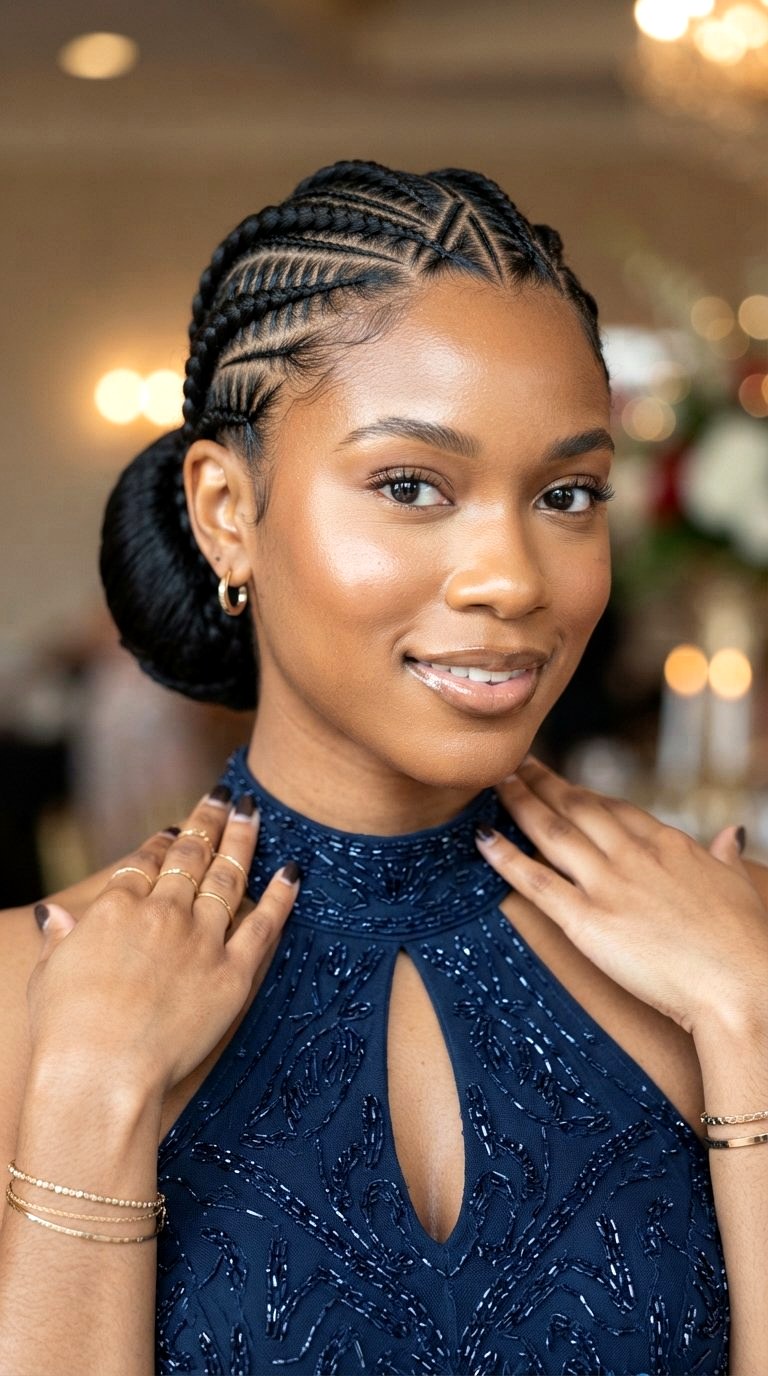 Geometric Cornrow Low Bun Prom Trend - 20 low bun prom hairstyles ideas