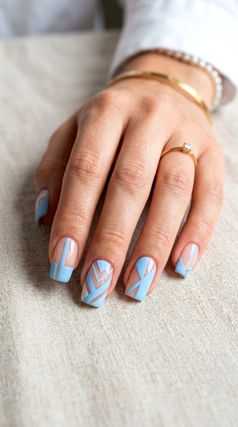 Geometric Negative Space Powder Blue - 24 Powder Blue Gel Nail Ideas