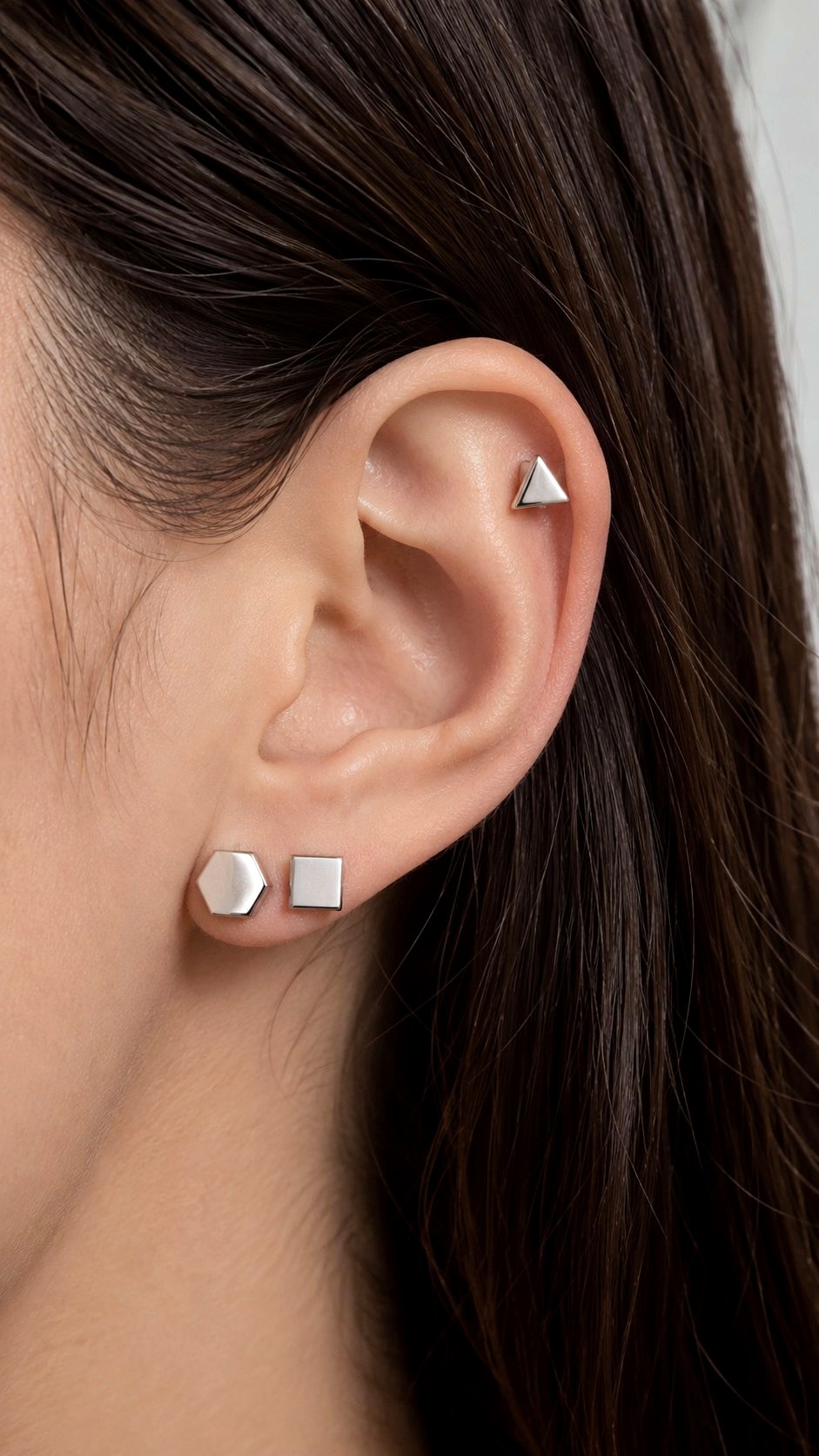 Geometric Shaped Silver Ear Curations - 21 Silver Earrings Stack Ideas