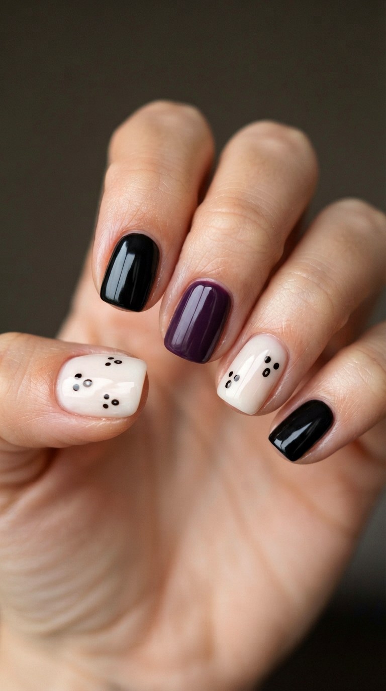 Ghost Emoji Halloween Accent Nails - 22 teen back to school nail art designs