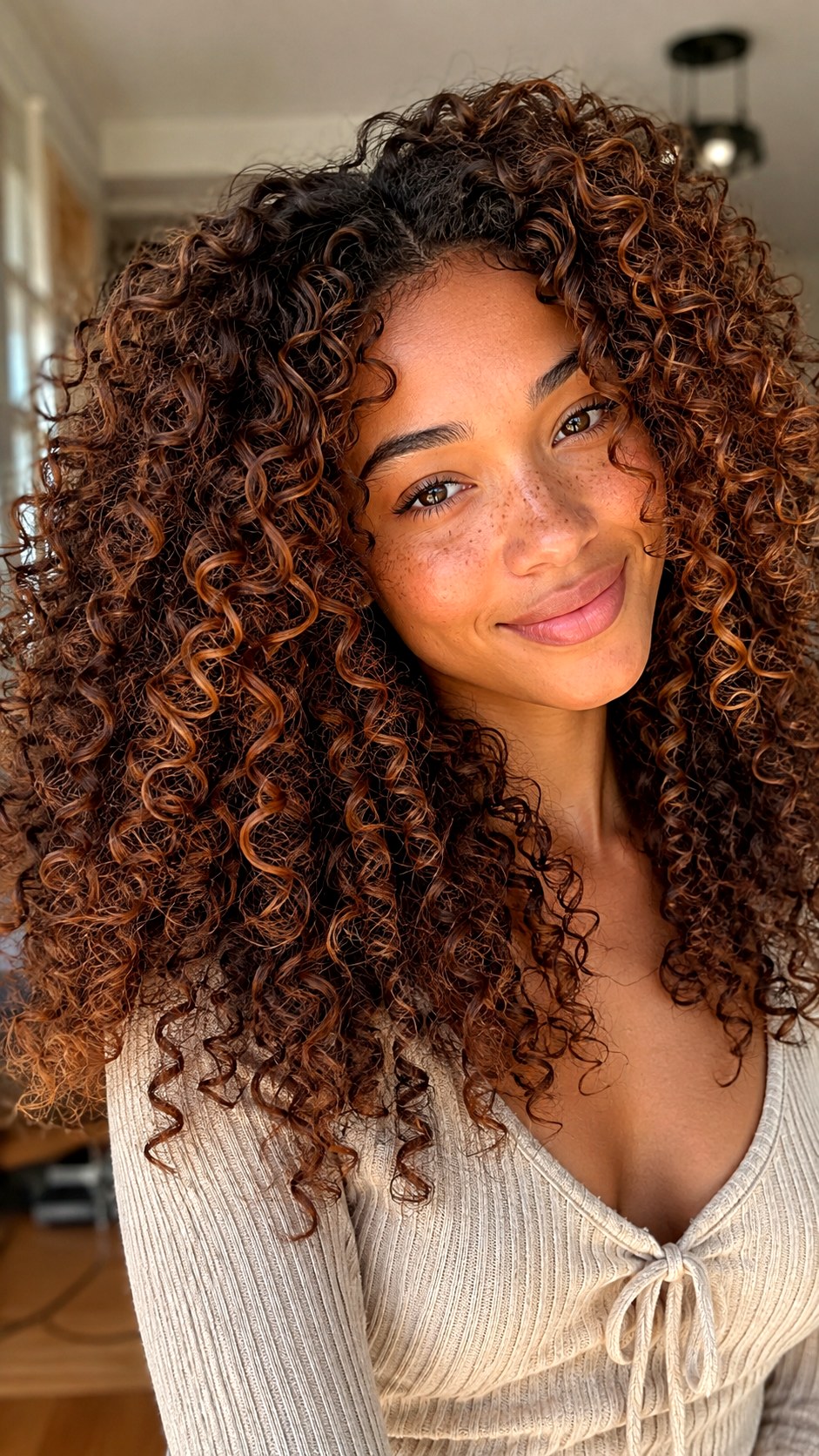 Gingerbread Spice Babylights on Curls - 25 Curly Hair Color Ideas