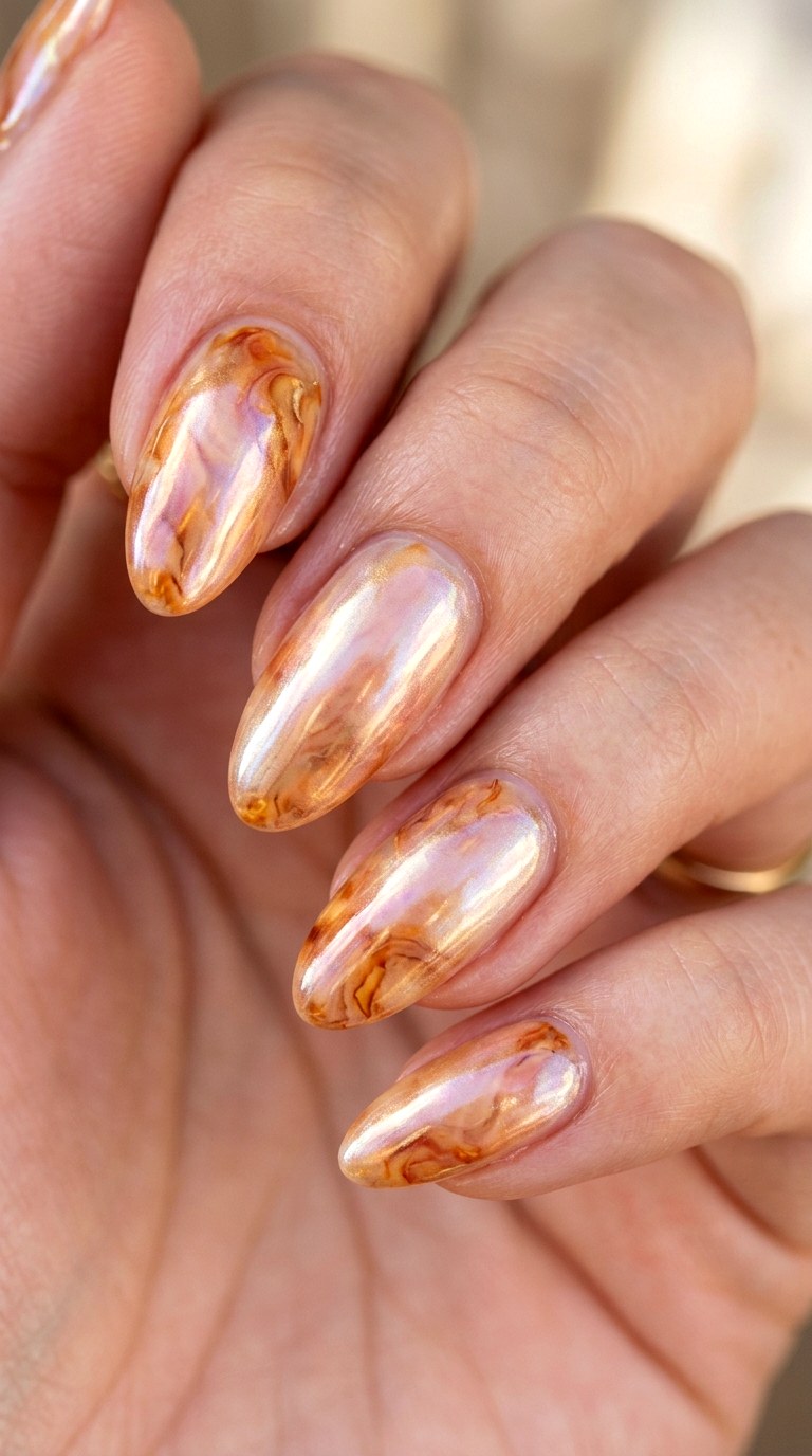 Glazed Donut Amber Finish - 22 Glossy Amber Marble Nails