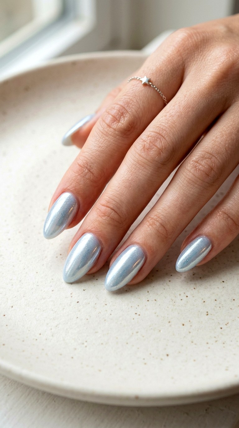 Glazed Donut Powder Blue Finish - 24 Powder Blue Gel Nail Ideas