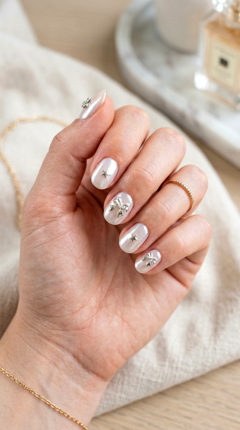 Glazed Donut With D Charms - 22 Glazed Donut Chrome Nail Ideas