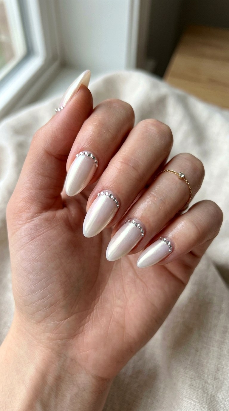Glazed Donut With Rhinestones - 22 Glazed Donut Chrome Nail Ideas