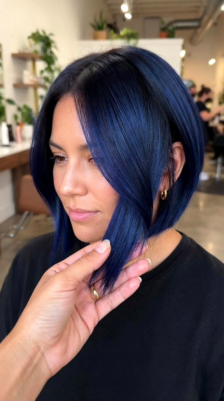 Glazed Midnight Blue V Cut Hair - 21 long hair color ideas
