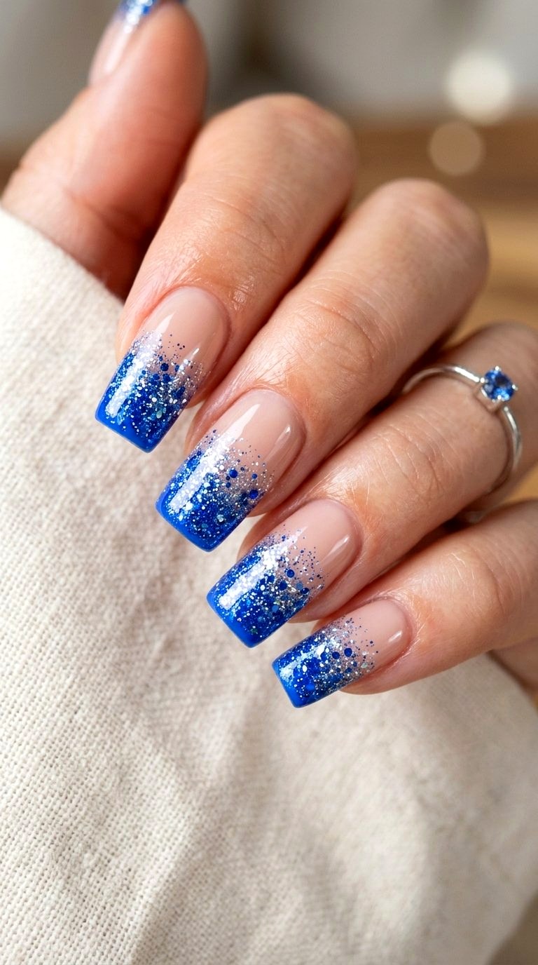 Glittering Bright Blue French Tip Nails - 21 bright blue french tip nails