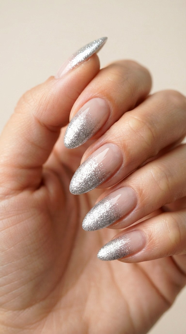 Glittering Silver Ombre French - 21 deep french tip nail art ideas