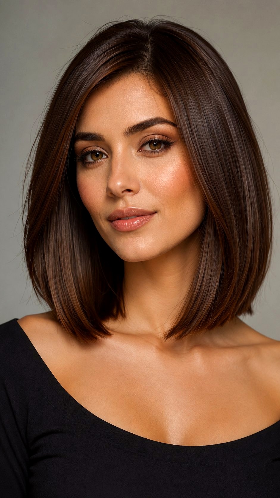 Glossy Chestnut Brown Lob - 20 Chestnut Brown Hair Ideas