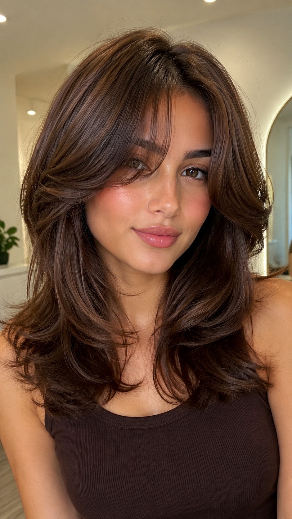 Glossy Chestnut Curtain Butterfly Layers - 25 butterfly layers hair medium ideas