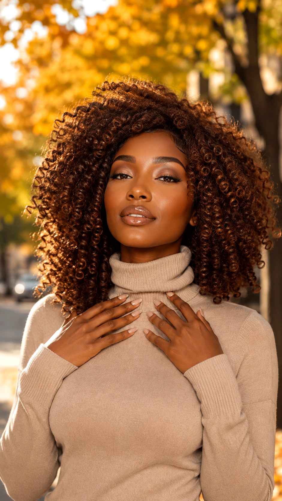 Glossy Cinnamon Brown Coils - 24 natural hair color ideas