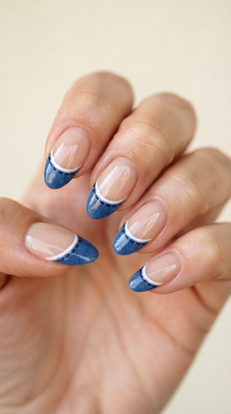 Glossy Denim Blue Tip Accents - 20 gel french tip nail art ideas