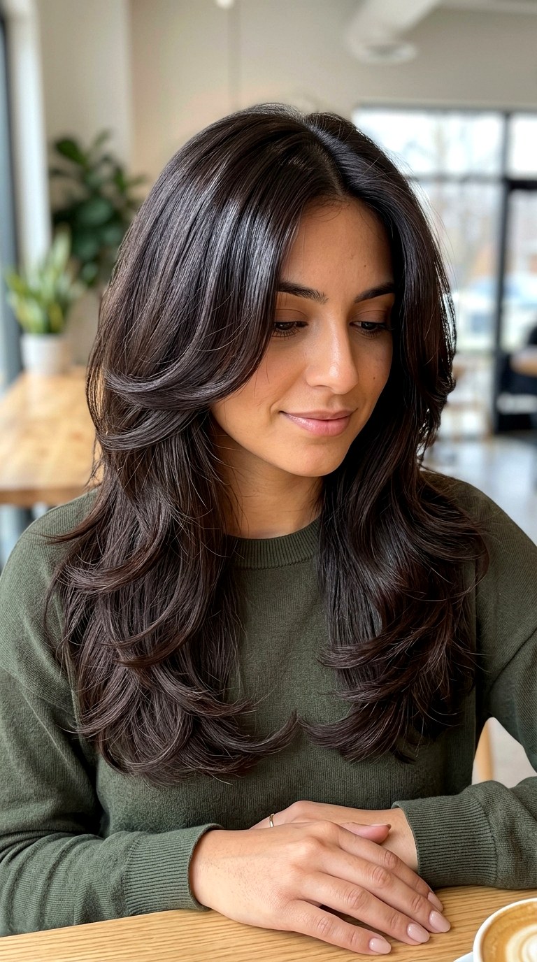 Glossy Espresso Feathered Butterfly Layers - 22 butterfly layers hair long ideas