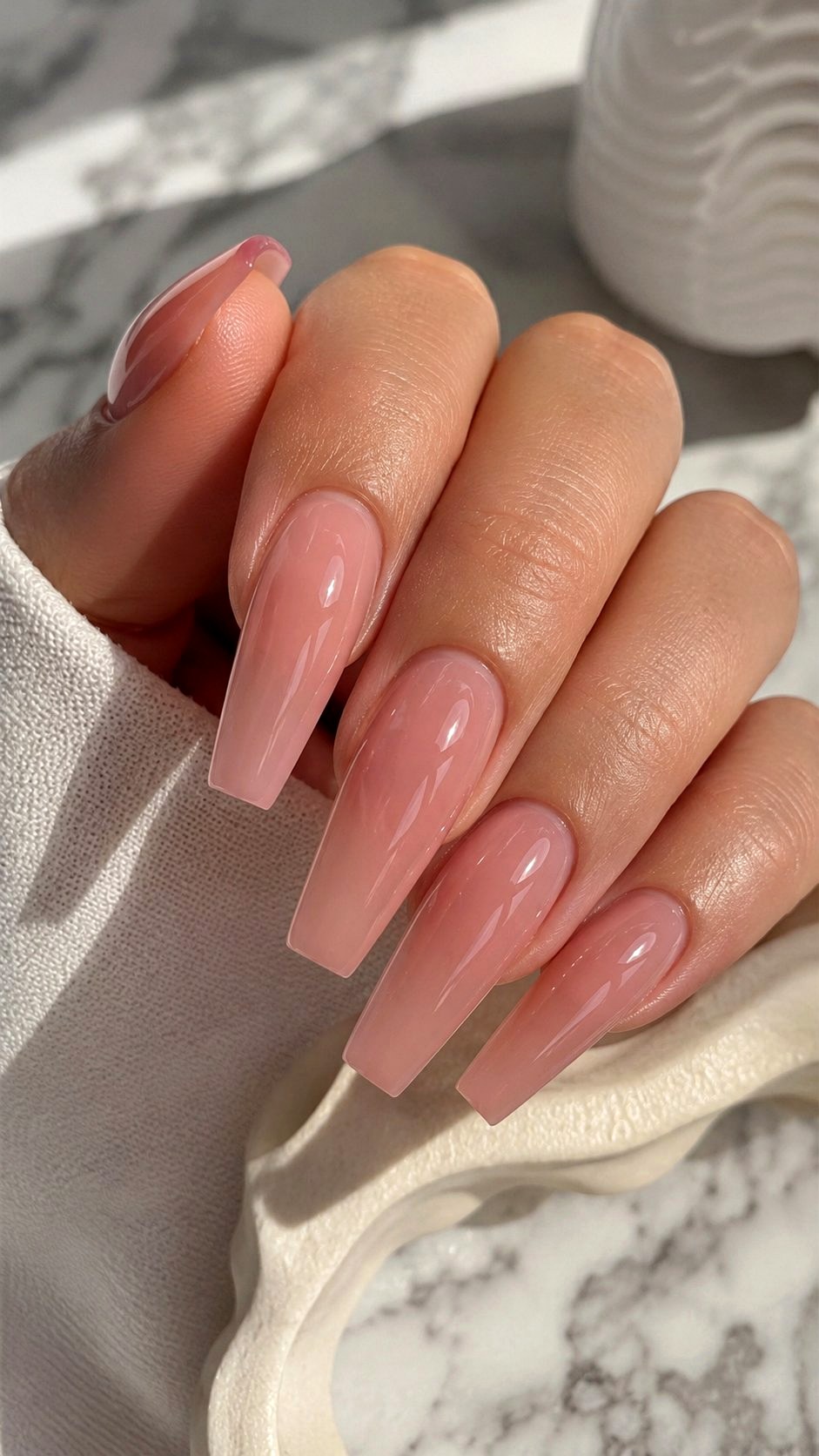 Glossy Nude Rose Coffin Nails - 20 Desert Rose Pink Nail Ideas
