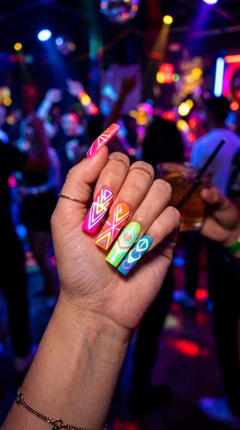 Glowing In The Dark Accents - 20 Summer Acrylic Nail Art Ideas