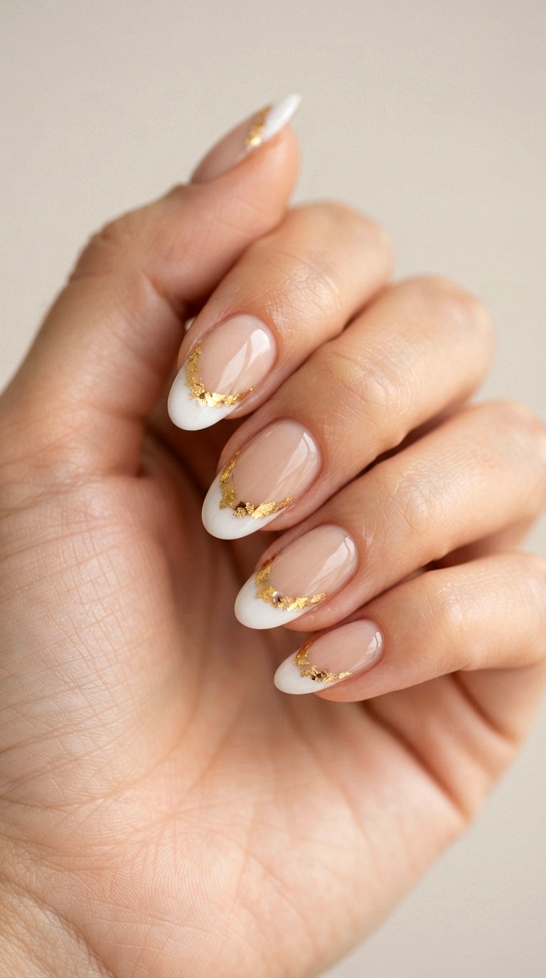 Gold Leaf Flake Embedded Tips - 20 gel french tip nail art ideas