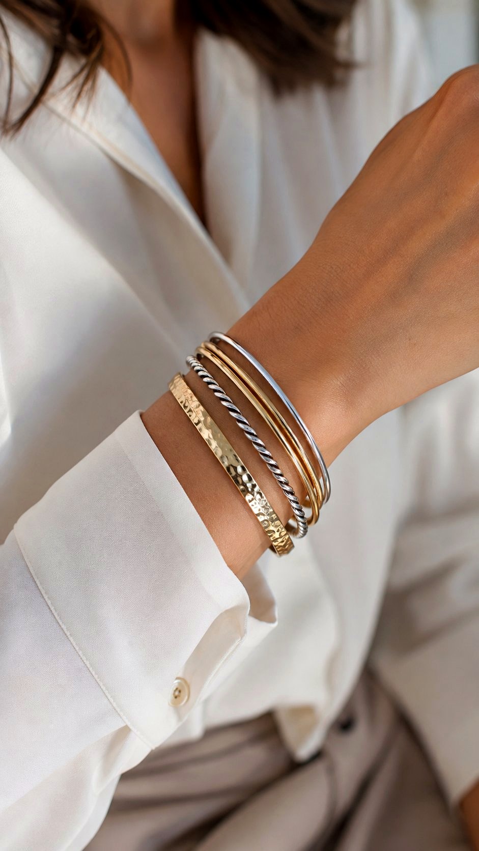 Gold and Silver Bangle Stack - 20 mixing gold and silver jewelry ideas