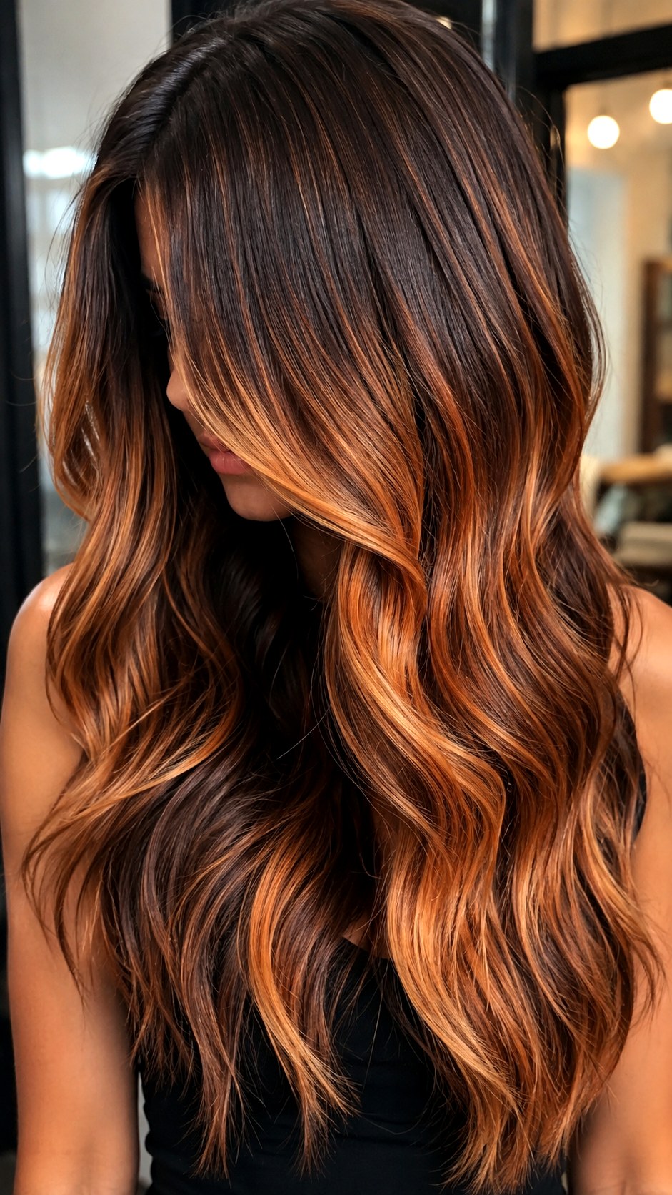 Golden Apricot Highlights on Brunette - 25 Golden Apricot Hair Color Ideas