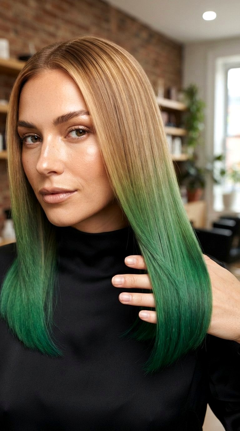Golden Champagne Sombre on Bottega Green Ends - 21 long hair color ideas