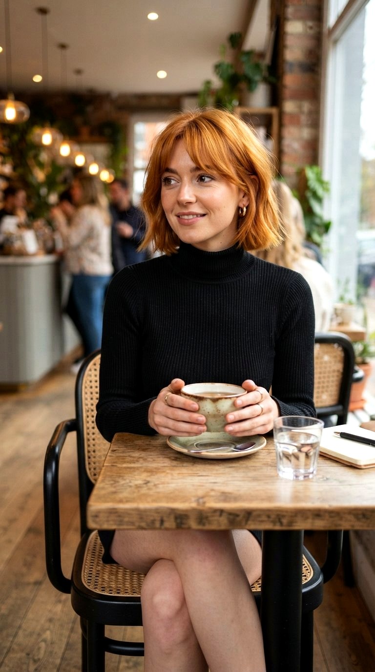 Golden Copper Choppy Bob - 21 curtain bangs redhead ideas